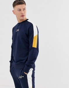 Свитшот колор блок с круглым вырезом Jack & Jones Originals - Темно-синий