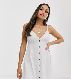 Свободное платье мини на бретельках с пуговицами ASOS DESIGN Petite - Белый