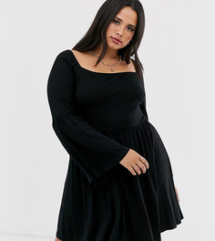 Свободное платье с квадратным вырезом и расклешенными рукавами ASOS DESIGN curve - Черный
