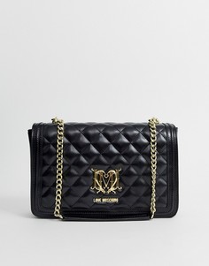 Черная стеганая сумка на плечо с цепочками Love Moschino - Черный