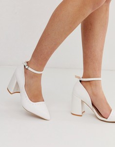 Белые остроносые туфли на блочном каблуке с ремешком вокруг щиколотки Lost Ink - Белый