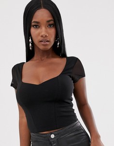 Топ с вырезом сердечком и короткими сетчатыми рукавами ASOS DESIGN - Черный