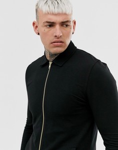 Черная трикотажная куртка Харрингтон с золотистой молнией ASOS DESIGN - Черный