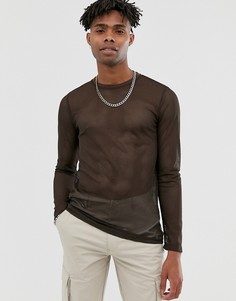 Коричневый сетчатый лонгслив ASOS DESIGN - Коричневый