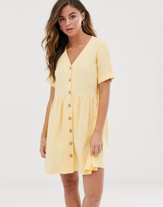 Свободное платье на пуговицах лимонного цвета New Look - Желтый