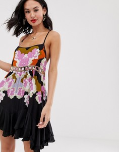 Платье-комбинация с принтом Free People - Sweet Lucy - Черный