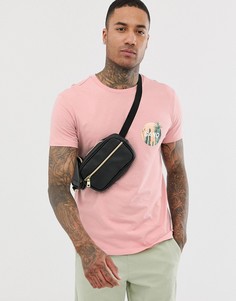 Розовая футболка с фотопринтом на груди Bershka - Розовый