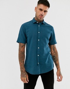 Синяя льняная рубашка с короткими рукавами Only & Sons - Синий