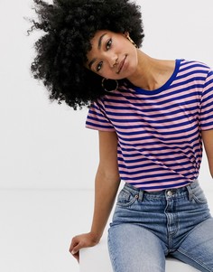 Сине-розовая футболка из органического хлопка в полоску Monki - Мульти