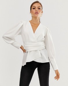 Белая блузка с длинными рукавами и запахом River Island - Белый
