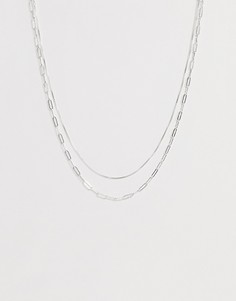 Серебристое ожерелье из 3 цепочек с контрастными элементами Weekday - Серебряный