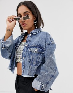 Синяя укороченная джинсовая куртка Bershka - Синий
