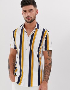 Рубашка с короткими рукавами в желтую и темно-синюю полоску River Island - Белый