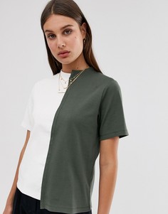 Футболка колор блок с высоким воротом ASOS WHITE - Белый