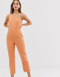 Джинсовый комбинезон на одно плечо выбеленного кораллового цвета ASOS DESIGN - Оранжевый