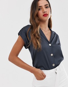 Темно-синяя атласная рубашка в стиле милитари River Island - Темно-синий