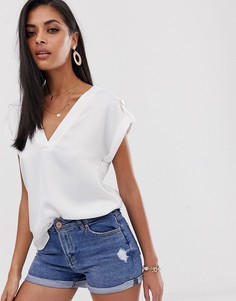 Белая футболка с V-образным вырезом River Island - Белый