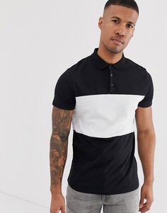 Черная футболка-поло с контрастной вставкой ASOS DESIGN - Черный