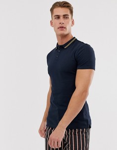 Темно-синее обтягивающее поло с контрастной отделкой New Look - Темно-синий