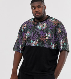 Oversize-футболка колор блок с цветочным принтом на вставке ASOS DESIGN Plus - Черный