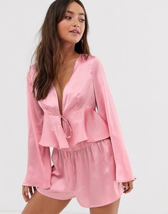 Атласная комбинируемая блузка ASOS DESIGN - Розовый