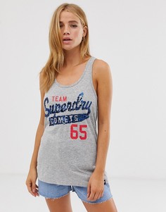 Майка с пайетками и логотипом Superdry Team Comets - Серый