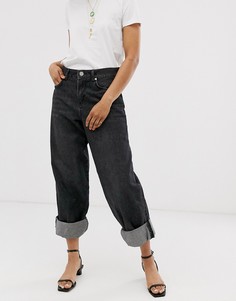 Выбеленные черные джинсы бойфренда с широкими отворотами ASOS DESIGN Ovoid - Черный