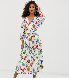 Платье миди со сборками и цветочным графическим принтом ASOS DESIGN Tall - Мульти