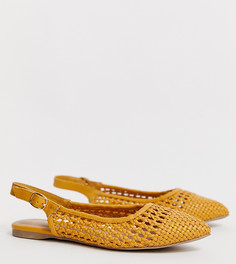 Темно-желтые плетеные туфли с ремешком через пятку New Look Wide Fit - Желтый