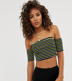 Топ с открытыми плечами, короткими рукавами и неоновыми полосками ASOS DESIGN Tall - Черный