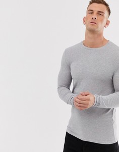 Серый меланжевый обтягивающий лонгслив с круглым вырезом ASOS DESIGN - Серый