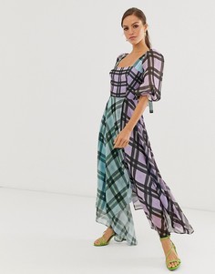 Платье миди с открытыми плечами и принтом в клетку ASOS EDITION - Мульти