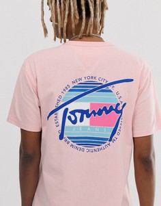 Футболка персикового цвета с круглым логотипом спереди и на спине Tommy Jeans - Розовый