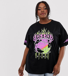 Oversize-футболка с принтом неоновой расцветки ASOS DESIGN Curve - Черный