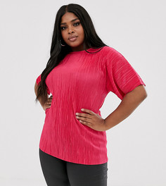 Плиссированная футболка ASOS DESIGN Curve - Розовый