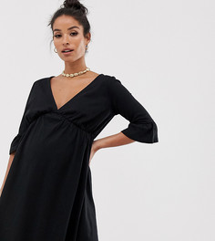 Свободное платье с V-образным вырезом и оборками на рукавах ASOS DESIGN maternity - Черный