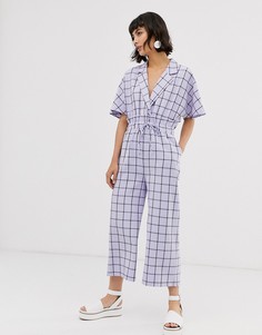 Широкий комбинезон в клетку с поясом ASOS DESIGN - Фиолетовый