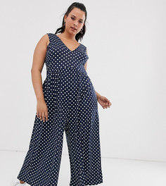 Свободный темно-синий комбинезон в горошек ASOS DESIGN Curve - Мульти