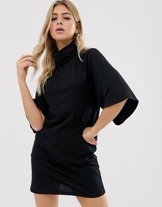 Платье мини со свободным воротом, рукавами клеш и отделочными швами ASOS DESIGN - Черный