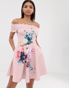 Короткое приталенное платье с принтом Ted Baker - Sirenta (raspberry ripple - Розовый