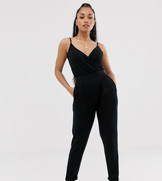 Комбинезон на бретельках и с запахом ASOS DESIGN Petite - Черный