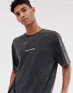 Черная выбеленная oversize-футболка Topman - Hollywood - Черный