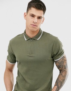 Поло цвета хаки в рубчик Burton Menswear - Зеленый