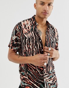 Черная рубашка со звериным принтом Topman - Синий