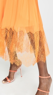 Self Portrait Orange Off Shoulder Pleated Chiffon Dress