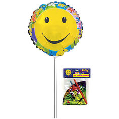 Шар фольгированный Action! "Смайлик", на палочке