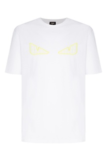 Белая хлопковая футболка с короткими рукавами и ярко-желтым рисунком Fendi