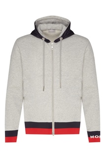 Серая спортивная куртка на молнии с боковыми карманами с клепками Moncler
