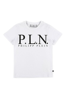 Белая футболка с крупным логотипом Philipp Plein Kids