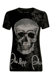 Футболка с черепом из бархатной ткани Philipp Plein